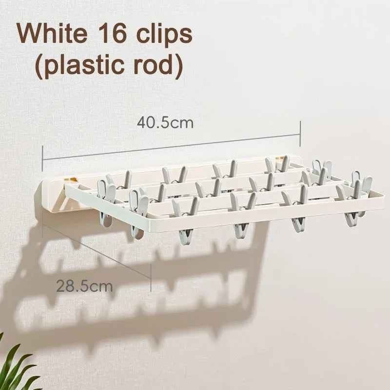 DryFold Séchoir mural pliable | Pliable et gain de place | Avec clips résistants au vent | Plastique/Acier inoxydable