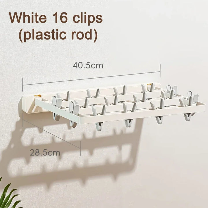 DryFold Séchoir mural pliable | Pliable et gain de place | Avec clips résistants au vent | Plastique/Acier inoxydable