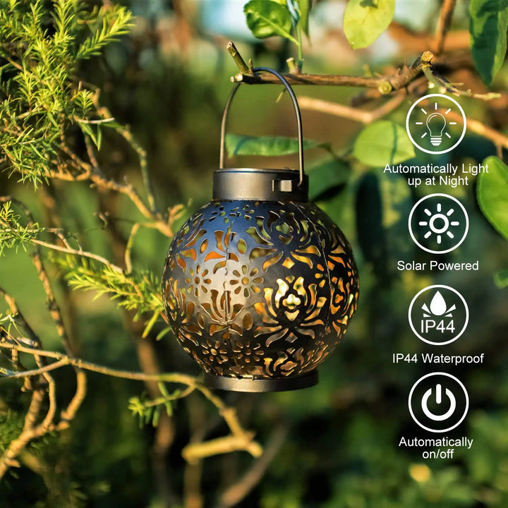 Solivanta Lumière Art Solaire Lanterne Suspendue de Jardin | Art en Fer avec Effet de Projection | Étanche | Pour Arbre, Balcon & Terrasse