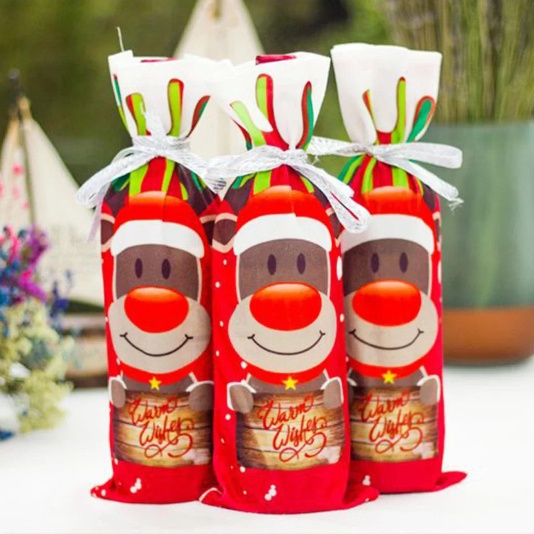 Noëlla | Housse de bouteille de Noël | Housse de décoration pour bouteilles de vin avec motif de Noël | Housse en tissu pour vin & champagne | Parfait comme idée cadeau