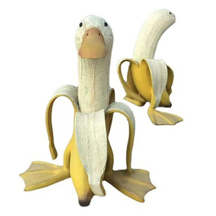 Sculpture BananaDuck "Quaki" | Décoration de jardin amusante | Résine artistique résistante aux intempéries | 17 cm