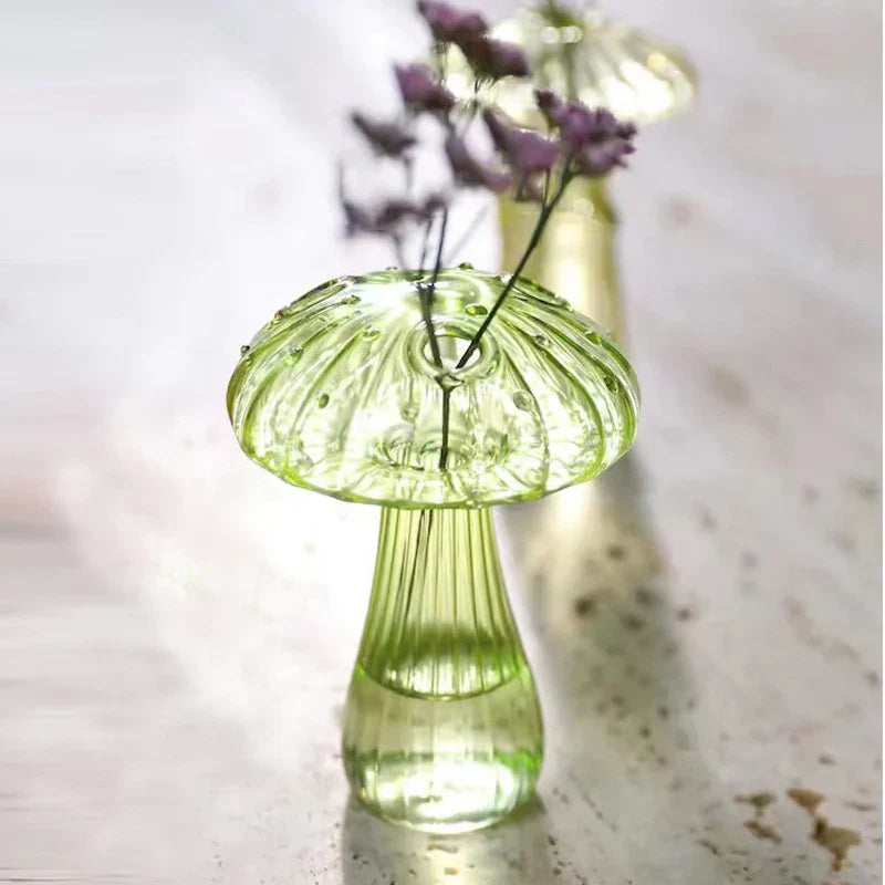 Vase en verre Glasflora en forme de champignon | Design créatif pour hydroponie & déco | Poli à la main & Transparent | 12×10 cm