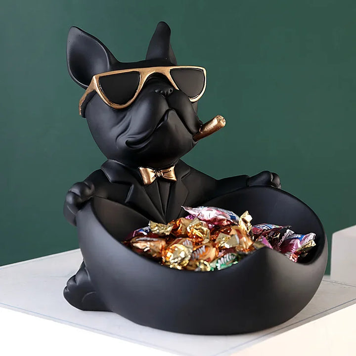 Boîte de rangement Deko DoggyKeeper | Figurine en résine chien | Bol noir pour clés, téléphone & bonbons