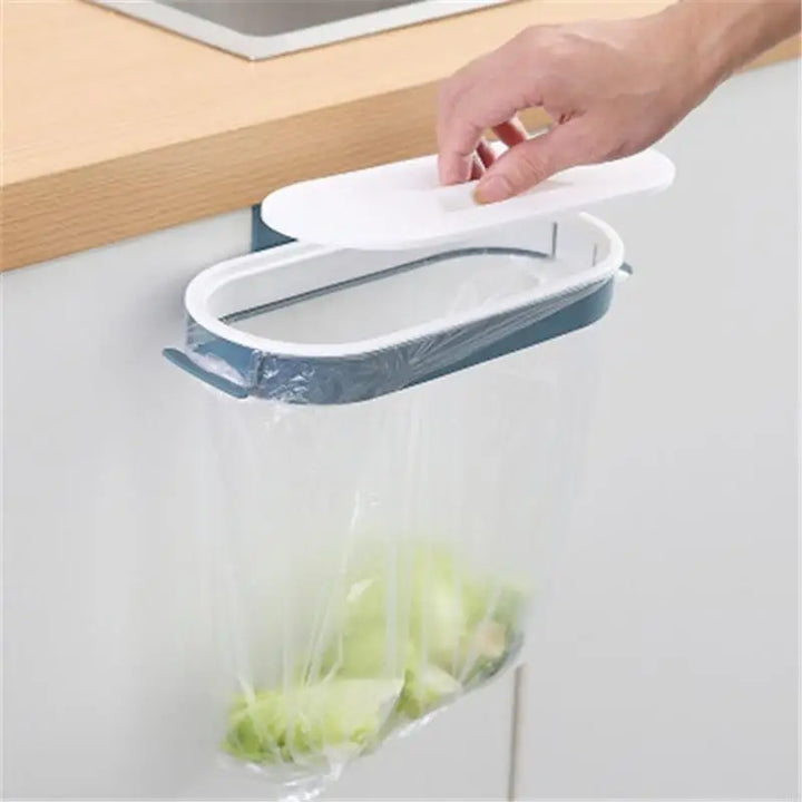 Support de sac poubelle Cleanuvo ClipBin | Avec couvercle et support en anneau | À suspendre aux portes de placard | Réutilisable et lavable
