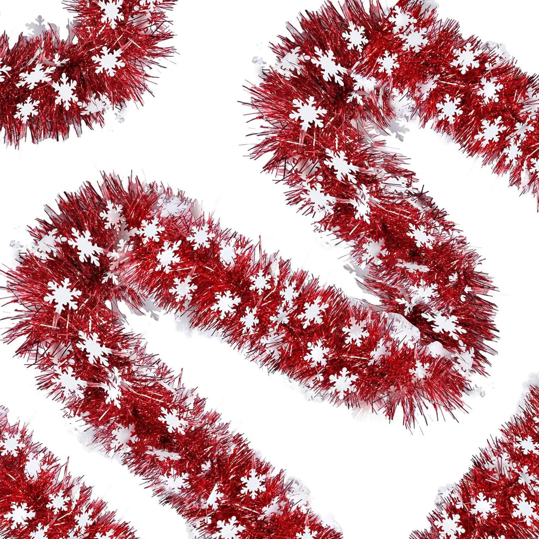 Guirlande de Noël FrostGlanz | 2 m de lametta flocon de neige | Paillettes métalliques | Décoration pour arbre, plafond et fête