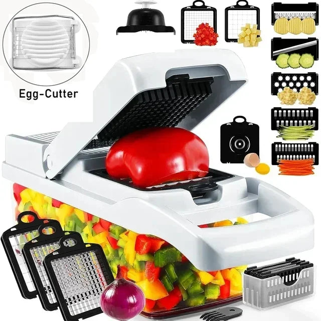 Coupe-légumes 12-en-1 KüchenMeister Pro | Multicoupe avec 7 lames | Râper, couper en dés, trancher | Sans BPA et lave-vaisselle