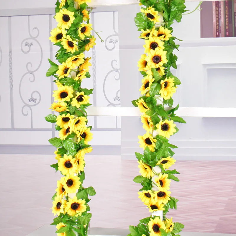 Guirlande de Tournesols Floraviva SunVine Artificielle | 2,6 m de longueur | 12 fleurs Ø 8 cm | Pour mariage, balcon & déco DIY