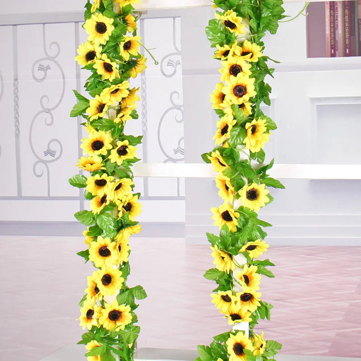 Guirlande de Tournesols Floraviva SunVine Artificielle | 2,6 m de longueur | 12 fleurs Ø 8 cm | Pour mariage, balcon & déco DIY