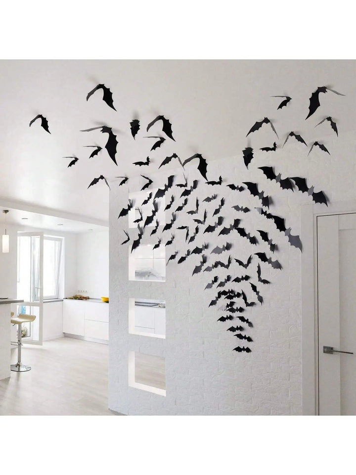 Décoration Murale BatStorm | 60 pièces de Chauves-souris 3D | Imperméable & Réutilisable | Décor Halloween