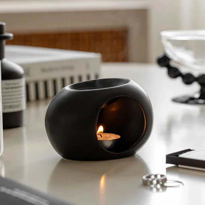 Aromaofen Scentura | Diffuseur de parfum en céramique noire | Pour huiles essentielles et bâtonnets d'encens | Spa & Maison