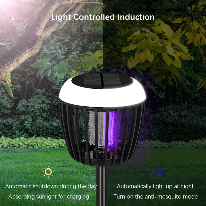 Lampe Insectes Solaire SolGuardia | Contrôle Intelligent de la Lumière | Anti-Moustiques avec Lumière UV & Réseau Haute Tension | Pour Jardin & Camping