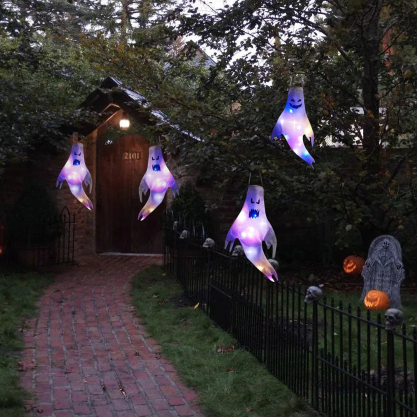 Halloween Fantômes Lumineux SpookyGlow | Décoration Suspendue LED Extérieure | Avec Visages Lumineux | Grand Format