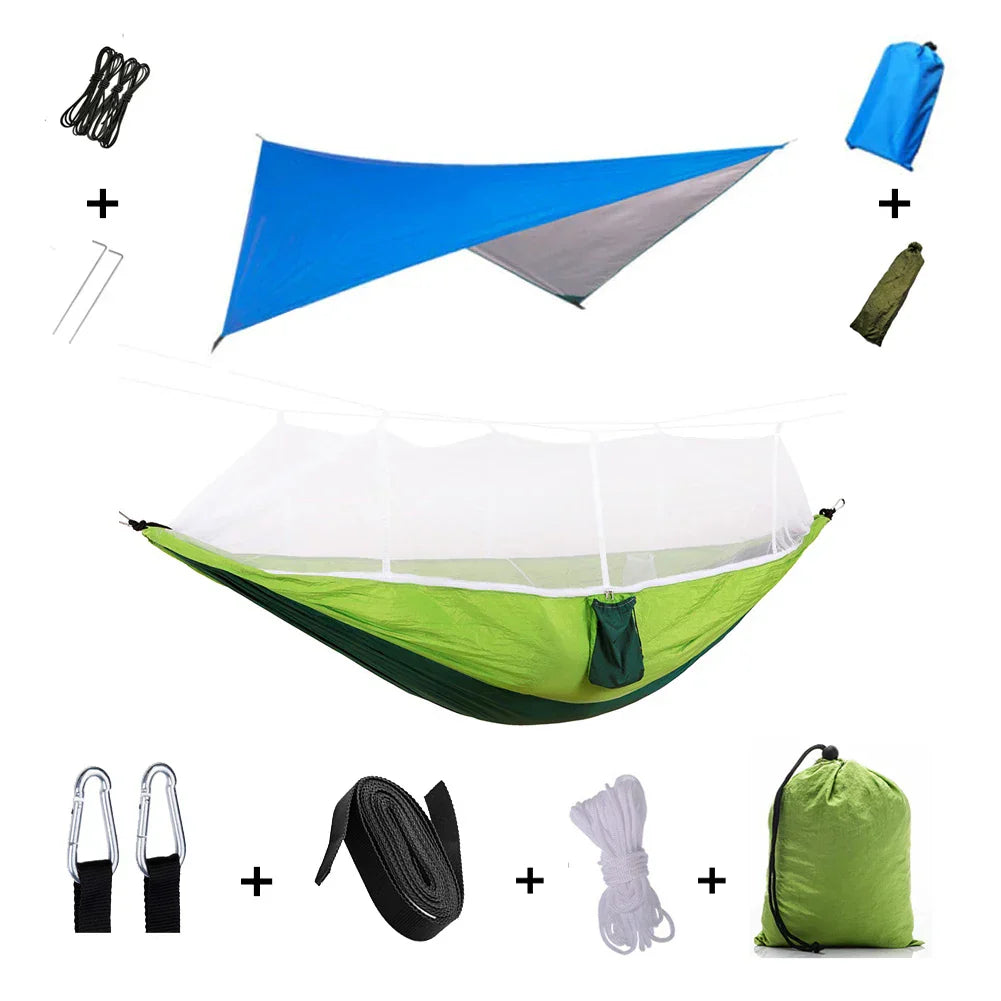Trekviva Hamac de Camping | Filet anti-moustiques intégré & Tarp de pluie | Ultra léger & Résistant | Solution 3-en-1 pour l'extérieur