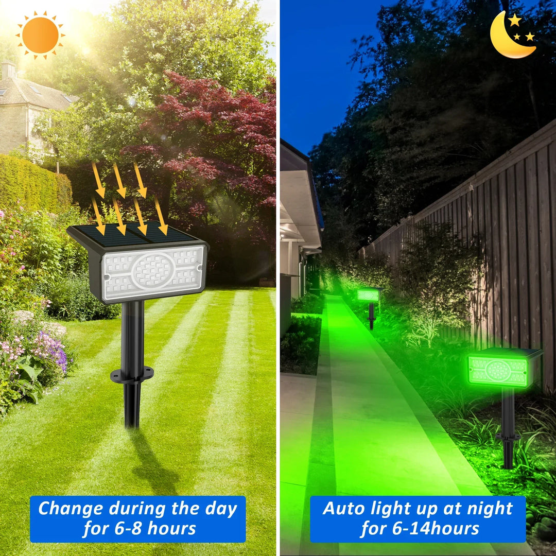 Solara LED Projecteur Solaire | 4 Couleurs de Lumière | 49 LEDs | Étanche IP65 | Économique avec Panneau Solaire