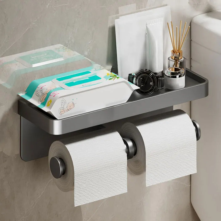 Support de papier toilette mural | Alliage d'aluminium | Sans perçage | Gris/Noir/Blanc