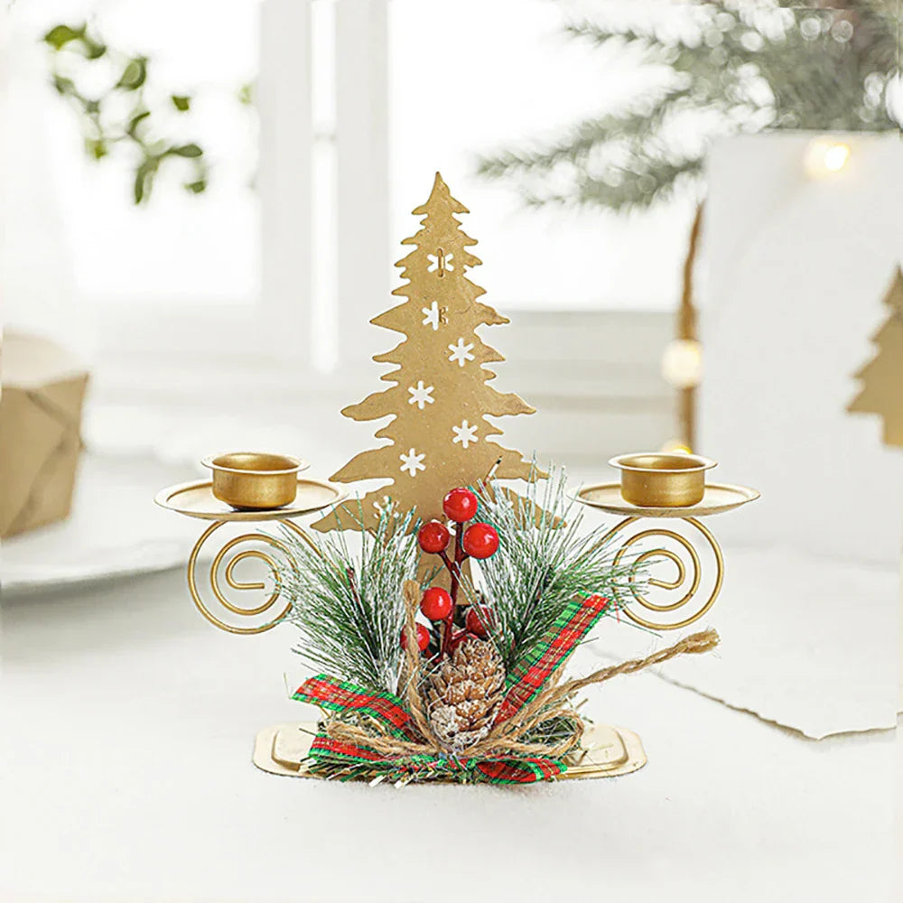 Support de bougie LumiNoel | Bougeoir de Noël en fer doré | Flocon de neige, étoile, arbre & renne | Décoration de table pour Noël & Nouvel An
