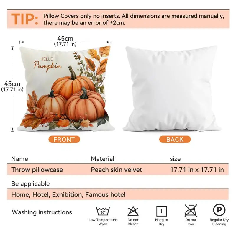 Housse de coussin CosyGratitude | Motif de gratitude automnal | Velours Peach Skin | 45×45 cm