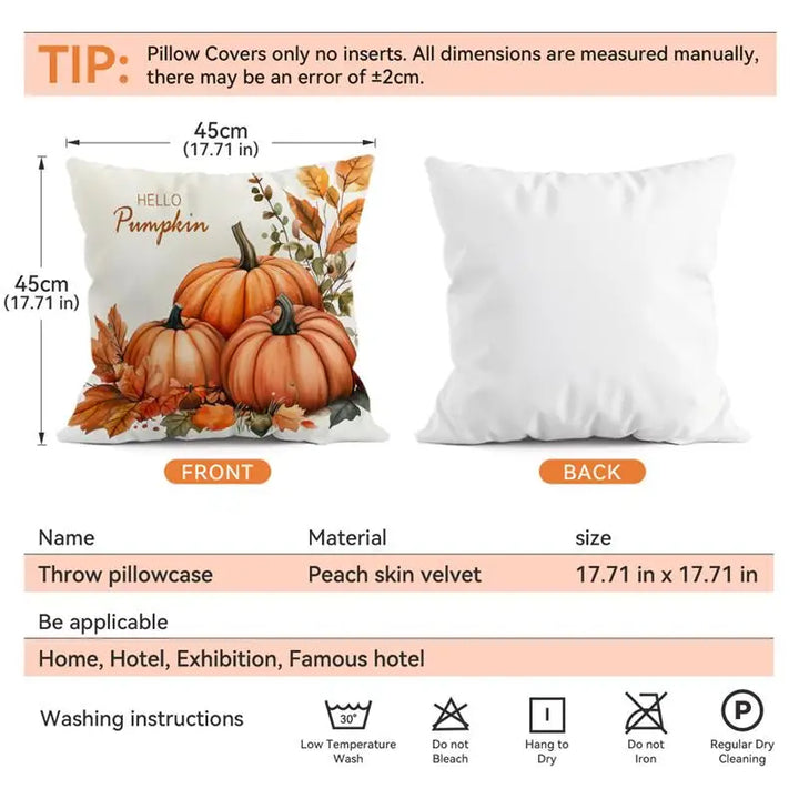 Housse de coussin CosyGratitude | Motif de gratitude automnal | Velours Peach Skin | 45×45 cm
