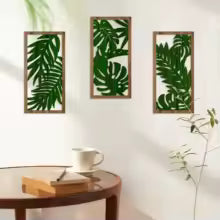 Set d'art mural LioraBoho | Set de 3 décorations murales en bois 40×20 cm | Design rustique de feuilles | Style Boho pour salon et chambre