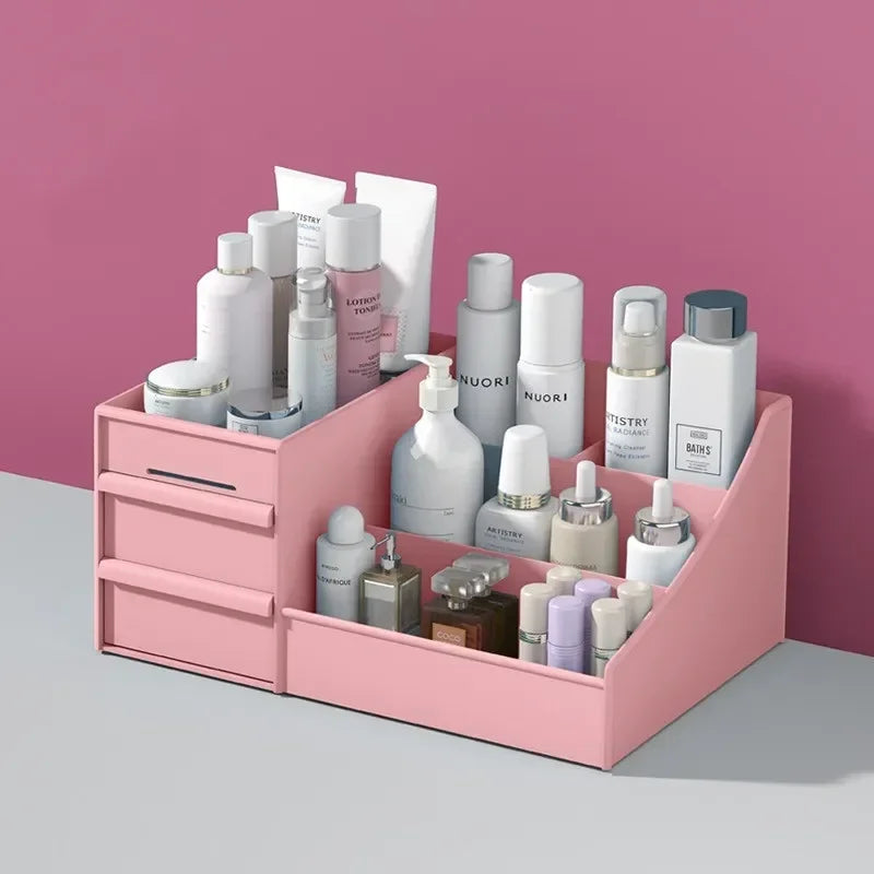 Organisateur de maquillage Cosmevo avec tiroirs | Rangement compact pour le maquillage pour salle de bain et coiffeuse – Blanc, mobile et facile à nettoyer