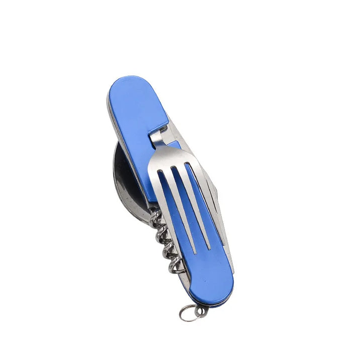 Set de couverts 4-en-1 Camplico pour extérieur | Cuillère, fourchette, couteau & décapsuleur pliables | Acier inoxydable & compact | Pour le camping & les voyages