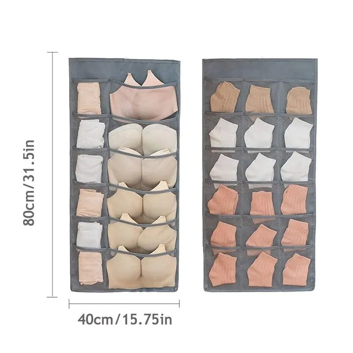 ClosetEase Organisateur de Lingerie Suspendu | Double Face & Pliable | 39×78 cm | Tissu Oxford Gris