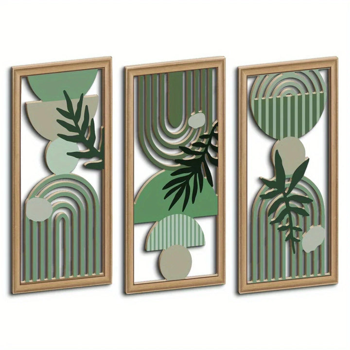 Set d'art mural LioraBoho | Set de 3 décorations murales en bois 40×20 cm | Design rustique de feuilles | Style Boho pour salon et chambre