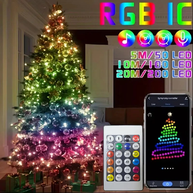 Guirlande LED intelligente LumiSync WS2812B | Contrôle Bluetooth & App | Changement de couleur RGBIC | USB & Étanche | 5m / 10m / 20m