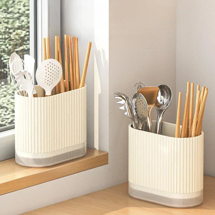 Organisateur de Couverts Duo | Support de Couverts à Fixer au Mur | Sans Perçage | Fonction d'égouttage | 16,5 × 8,5 × 12,5 cm