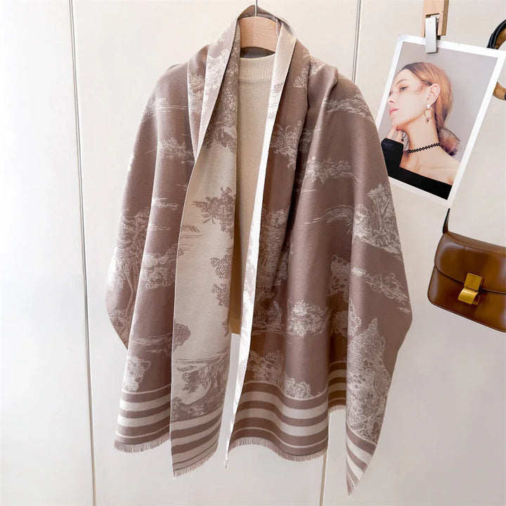 Écharpe Pashmina BelleAria Élégance avec imprimé nœud | 185 × 65 cm | Douce & Chaleureuse avec franges | Automne & Hiver