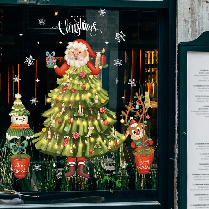 Glimoria | Autocollants de fenêtre de Noël 2025 | Père Noël & Sapin de Noël | Autocollants de fenêtre amovibles pour verre & murs | Décoration festive pour Noël & Nouvel An