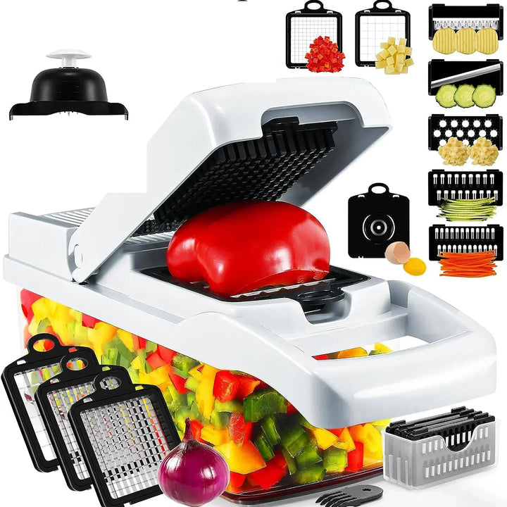 Coupe-légumes 12-en-1 KüchenMeister Pro | Multicoupe avec 7 lames | Râper, couper en dés, trancher | Sans BPA et lave-vaisselle