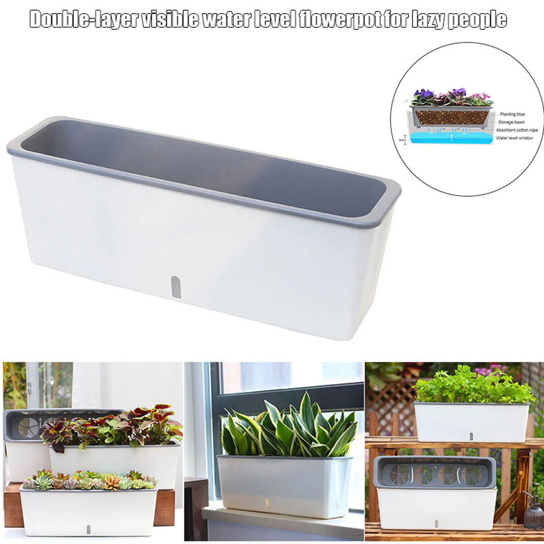 AquaBloom | Pot de fleurs auto-arrosant | Avec indicateur de niveau d'eau | 43,5 × 12 × 11 cm
