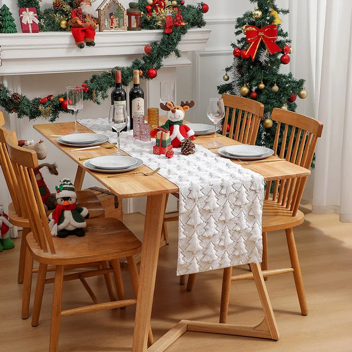 Festivora | Chemin de table de Noël | Design 3D Sapin de Noël | Paillettes scintillantes | Rouge-Blanc