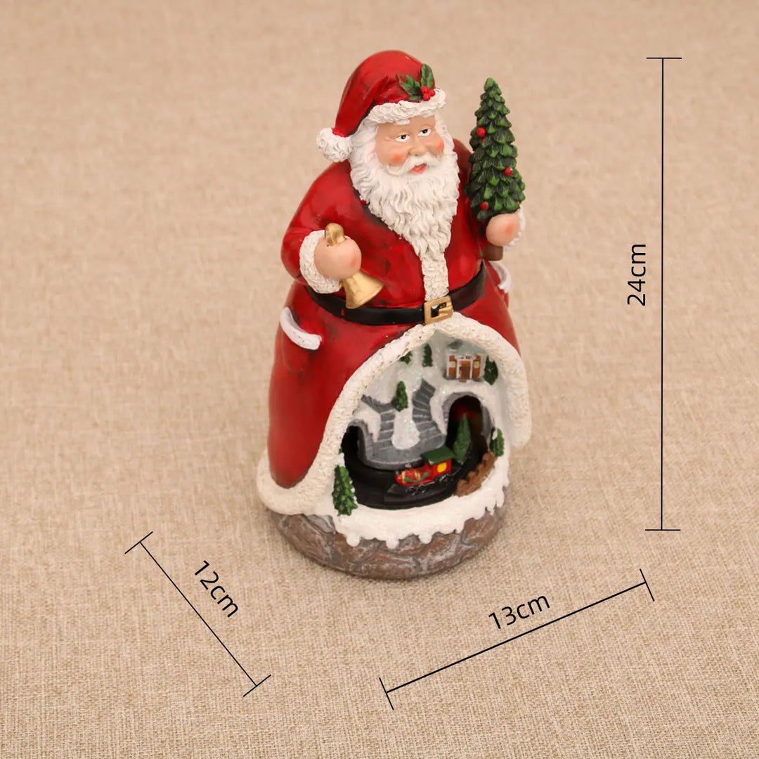 Musik-Weihnachtshaus FrostCabin | Figurine de Noël LED avec musique & train tournant | Fonctionne sur USB & piles | Maison décorative en résine