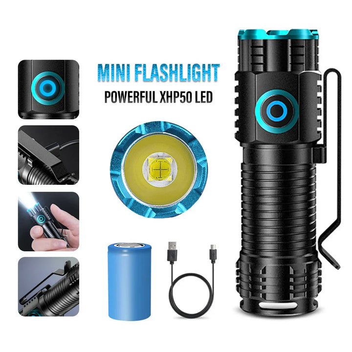 Lampe de poche LED LumiXPro S-359 | Mini XHP50 | Magnétique & Rechargeable | 1000 Lumens | USB & Fonction Clip