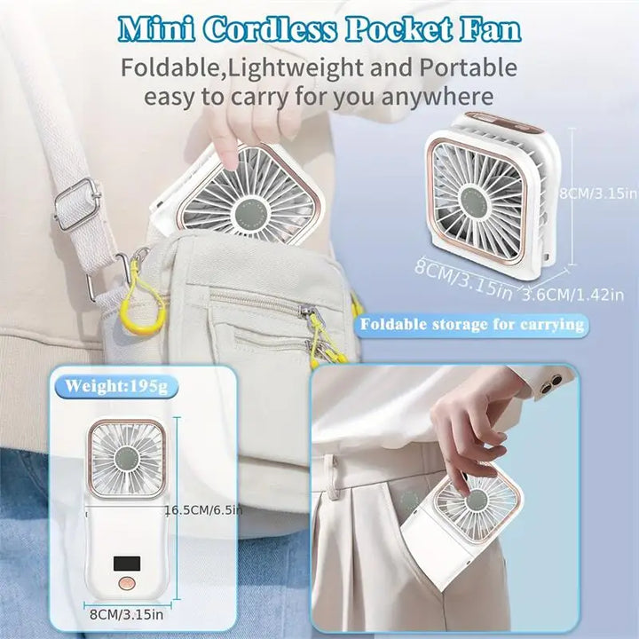 Airlio Ventilateur USB Pliable 3000mAh | Refroidisseur d'air à 4 vitesses | Ventilateur à main, de table & de cou | Fonction Powerbank | Pivote à 180°