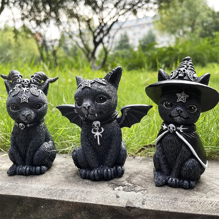 Figurine de Chat Noir MystiCat | Chat Sorcière Peint à la Main | Sculpture en Résine 10 cm | Halloween & Décoration