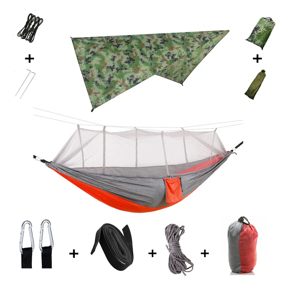 Trekviva Hamac de Camping | Filet anti-moustiques intégré & Tarp de pluie | Ultra léger & Résistant | Solution 3-en-1 pour l'extérieur