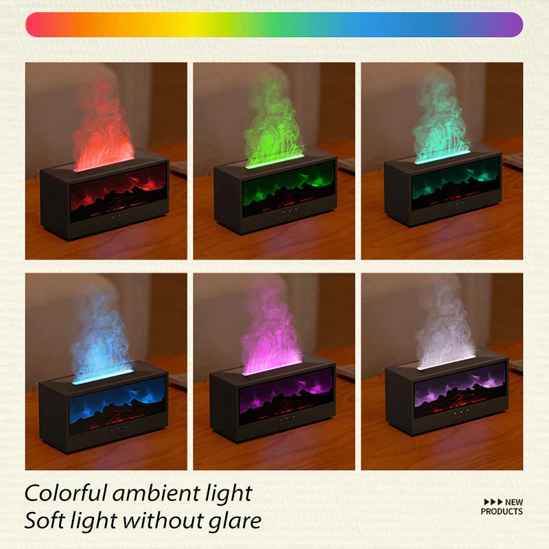 Diffuseur d'arôme Flamora Kamin | Humidificateur de 150 ml avec effet flamme LED & télécommande | Mode sans eau avec arrêt automatique | Diffuseur d'huile parfumée