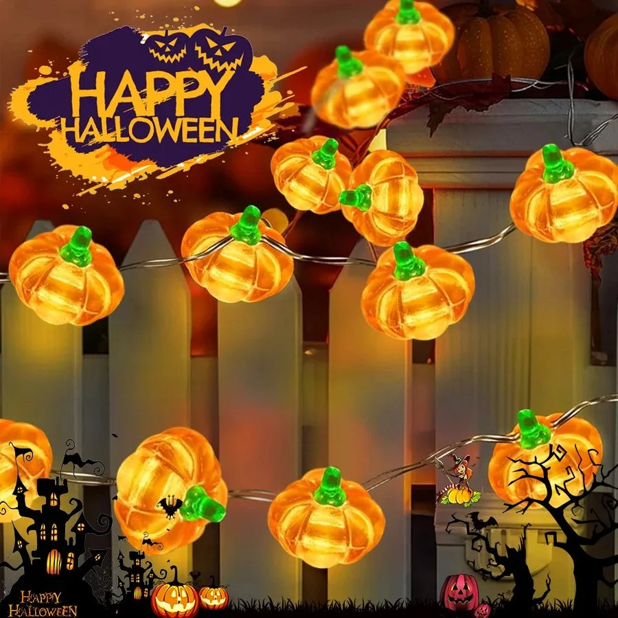 Guirlande LED PumpkiLights | Décoration de citrouille d'Halloween | 10/20/30 LEDs | 1–3 m | Fonctionne sur piles
