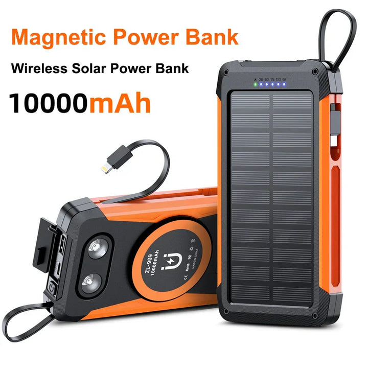 Voltaris MagCharge Powerbank Solaire 10000mAh | Charge sans fil magnétique | Fonction de charge rapide 22,5W | Avec câble et lampe de poche | Pour iPhone, Samsung et autres.