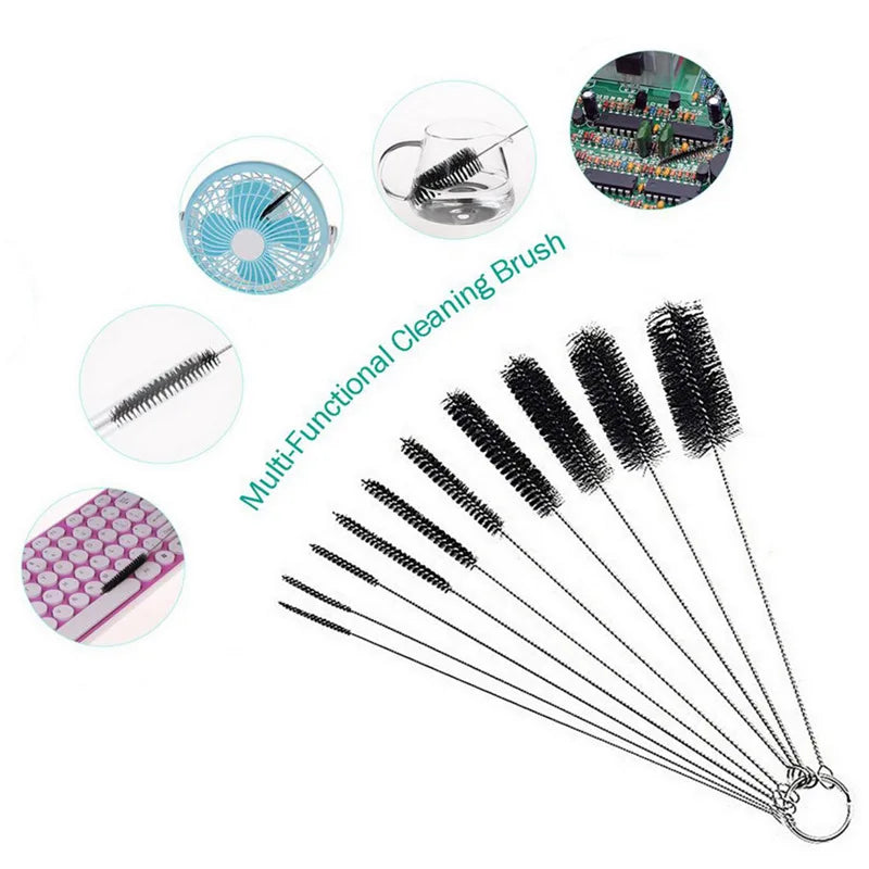 Set de brosses de nettoyage Brushilo 10 pièces | Acier inoxydable avec poils en nylon | Pour pailles, bouteilles, tubes & accessoires de laboratoire