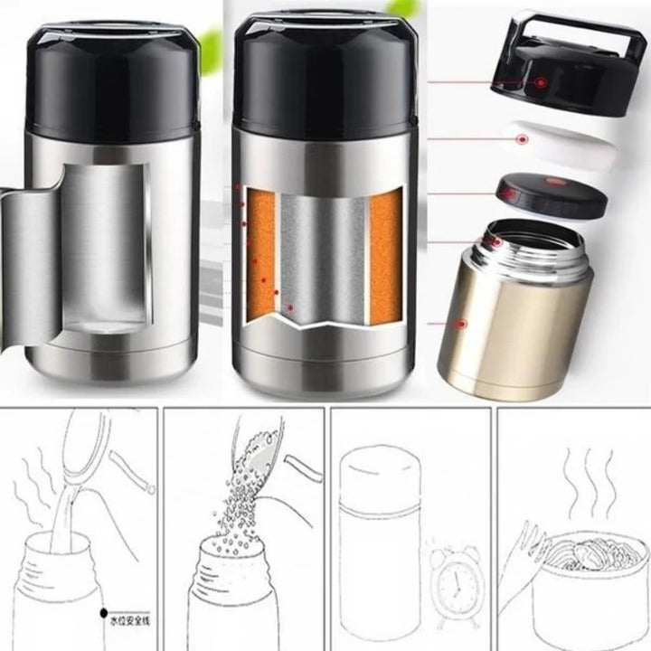 Hotoria Thermo Lunchbox | Boîte à lunch thermo | Récipient isolant en acier inoxydable | 800 ml / 1000 ml | Maintien au chaud & cuisson sans électricité