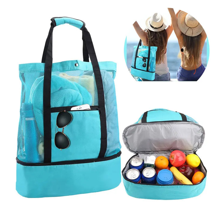 Sac de Plage SANDORIA 2-en-1 | Avec Compartiment Isotherme & Rangement en Maille | Pour Jouets, Coquillages & Snacks | Léger & Pliable