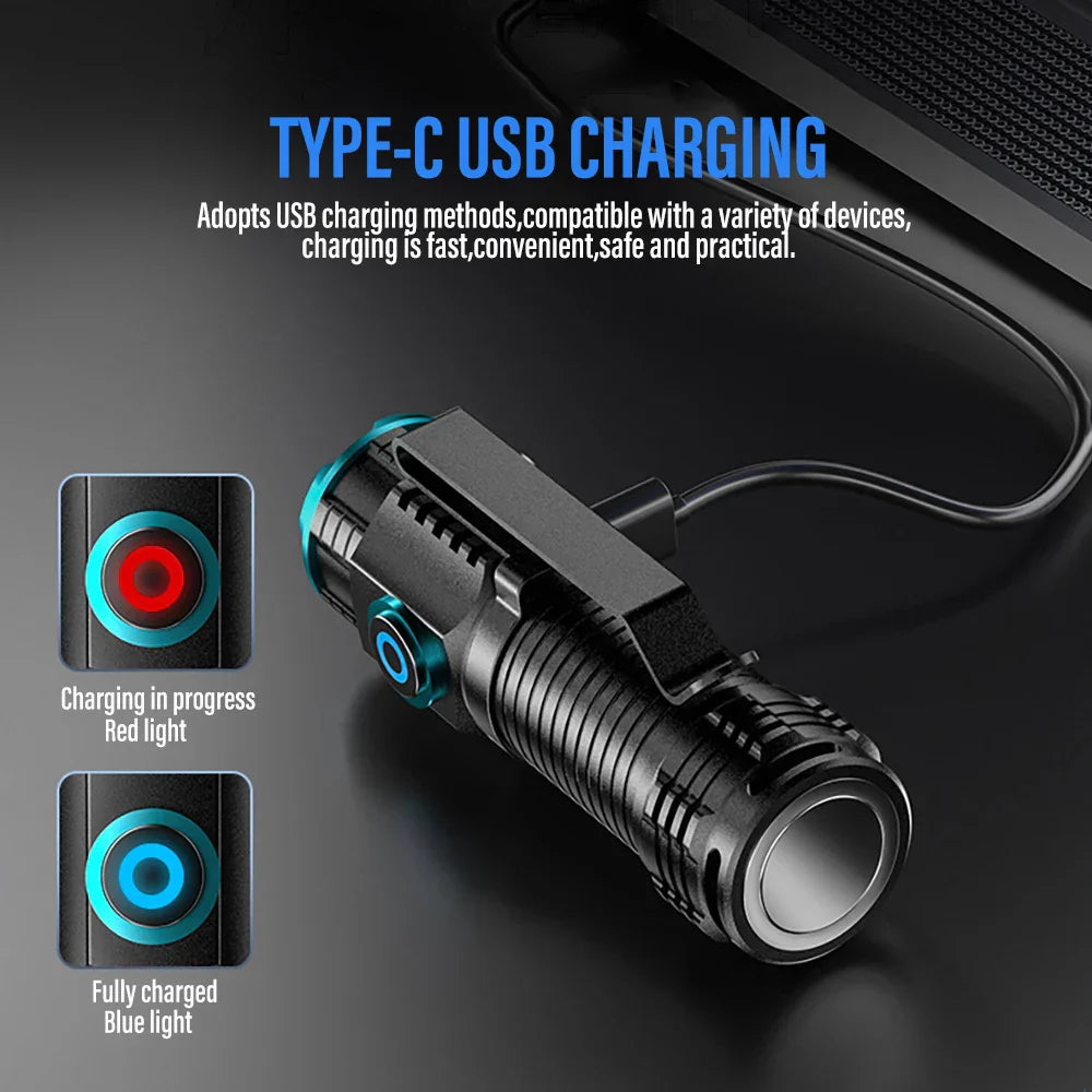 Lampe de poche LED LumiXPro S-359 | Mini XHP50 | Magnétique & Rechargeable | 1000 Lumens | USB & Fonction Clip