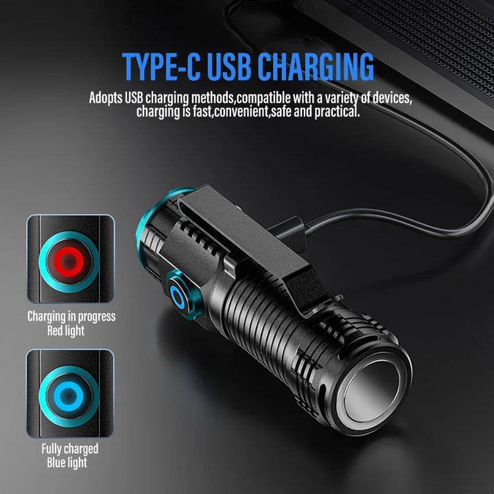 Lampe de poche LED LumiXPro S-359 | Mini XHP50 | Magnétique & Rechargeable | 1000 Lumens | USB & Fonction Clip