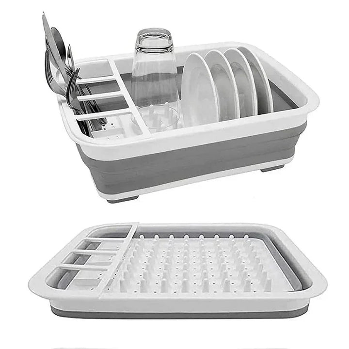 TrockniQ Égouttoir Pliable Cuisine | Support à Vaisselle avec Écoulement d'Eau | Gain de Place & Lavable | Design Moderne en Plastique