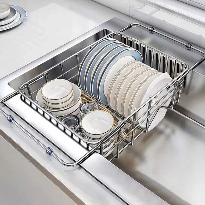 Égouttoir Flexinox | Extensible et Antidérapant | Panier en Acier Inoxydable pour Évier et Plan de Travail