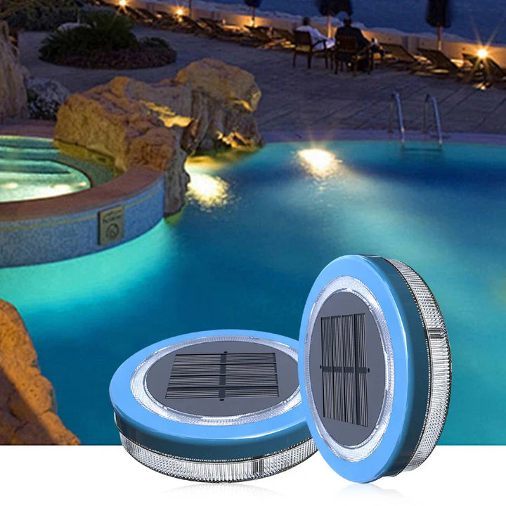 AquaGlow Lumière de Piscine Solaire | Flottante & Étanche | LED Bleue | 11,6×2,5 cm